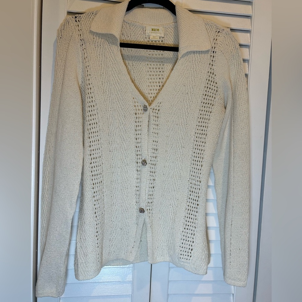 Maeve Ivory Open-Knit Cardigan